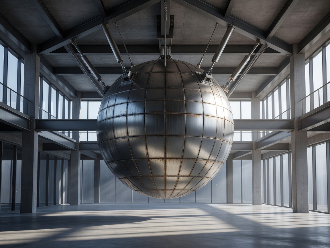 Massive steel tuned mass damper sphere in a high rise